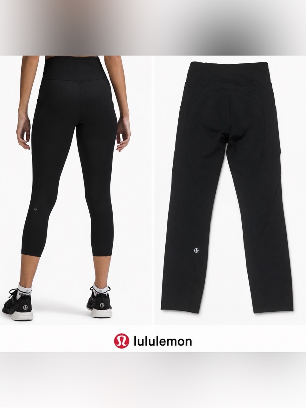 Lululemon Fast Free High Rise Crop 23 Black Womens 4 Running Leggings Pockets